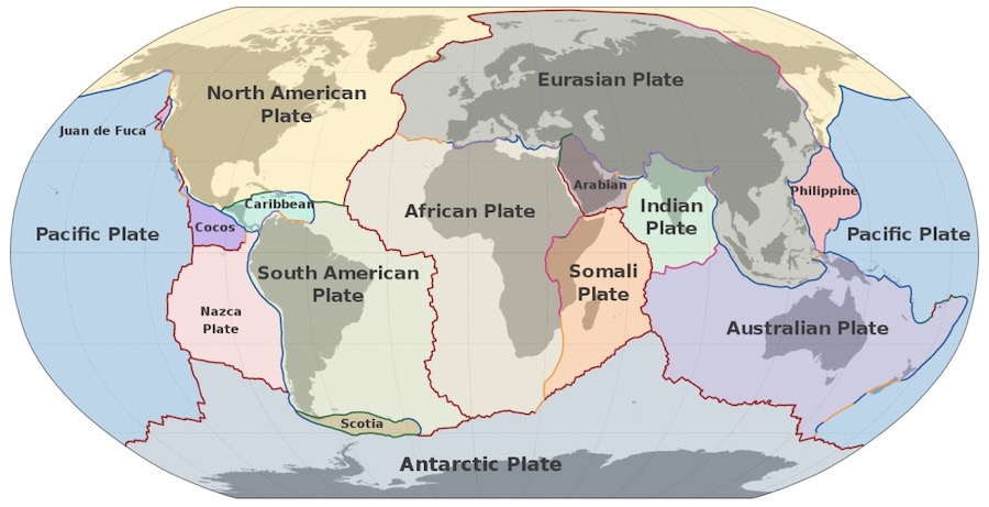 Основные тектонические плиты литосферы Земли